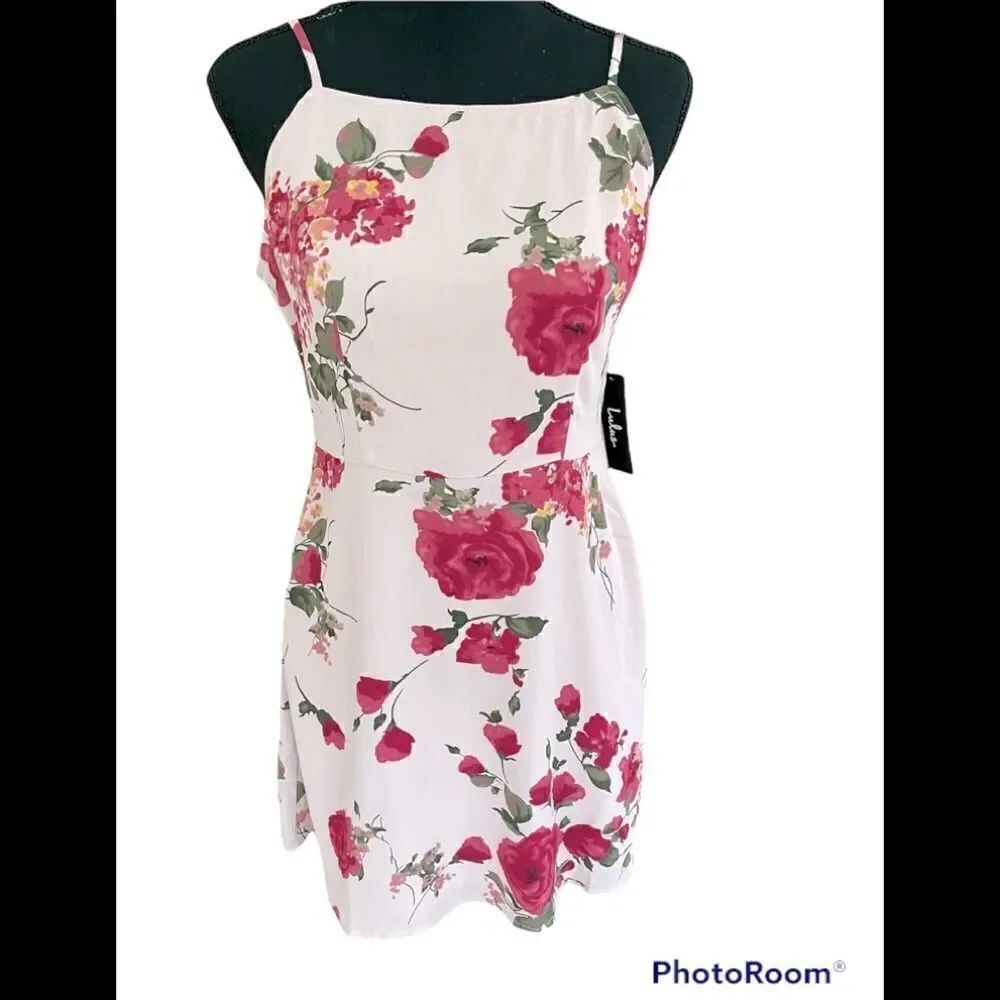 New withย tags Lulus lined pink floralโspaghetti strap dress, sizeโS.